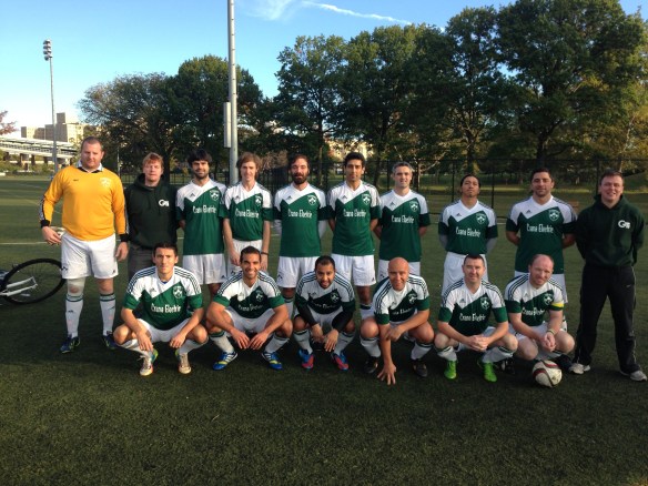 The Shamrocks Over 30s pictured before their 3-2 victory over Gottschee at Randall's Island on Sunday.
