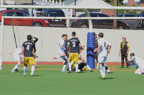 Leandro Fregossi scores the opening goal of the 3-1 win against Doxa Reserves on Sunday. Picture: Dinos Avlonitis