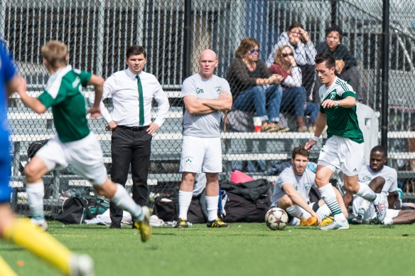 Kevin Grogan (left) and his assistant Stevie Doyle will be hoping for two big wins over the Irish Rovers on Sunday. Picture: Dennis Schneider