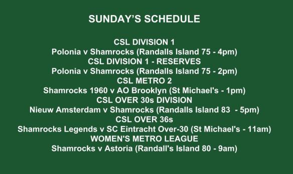 SHAMROCKS sunday schedule graphic