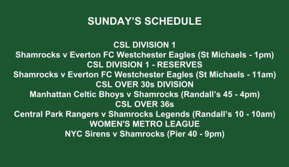 SHAMROCKS sunday schedule graphic