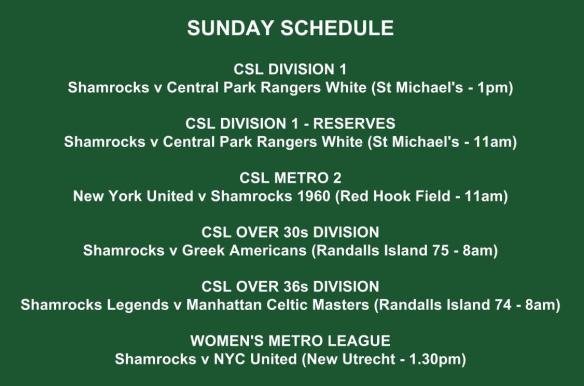 SHAMROCKS sunday schedule graphic