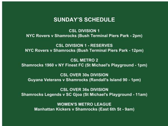 SHAMROCKS sunday schedule graphic