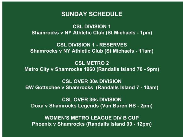 SHAMROCKS sunday schedule graphic