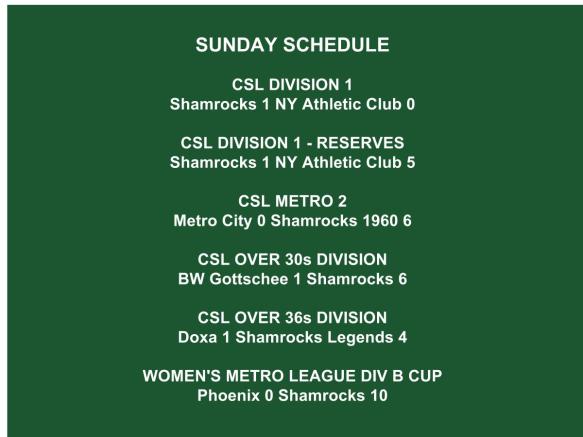 SHAMROCKS sunday schedule graphic