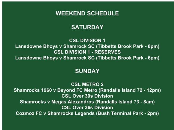SHAMROCKS sunday schedule graphic