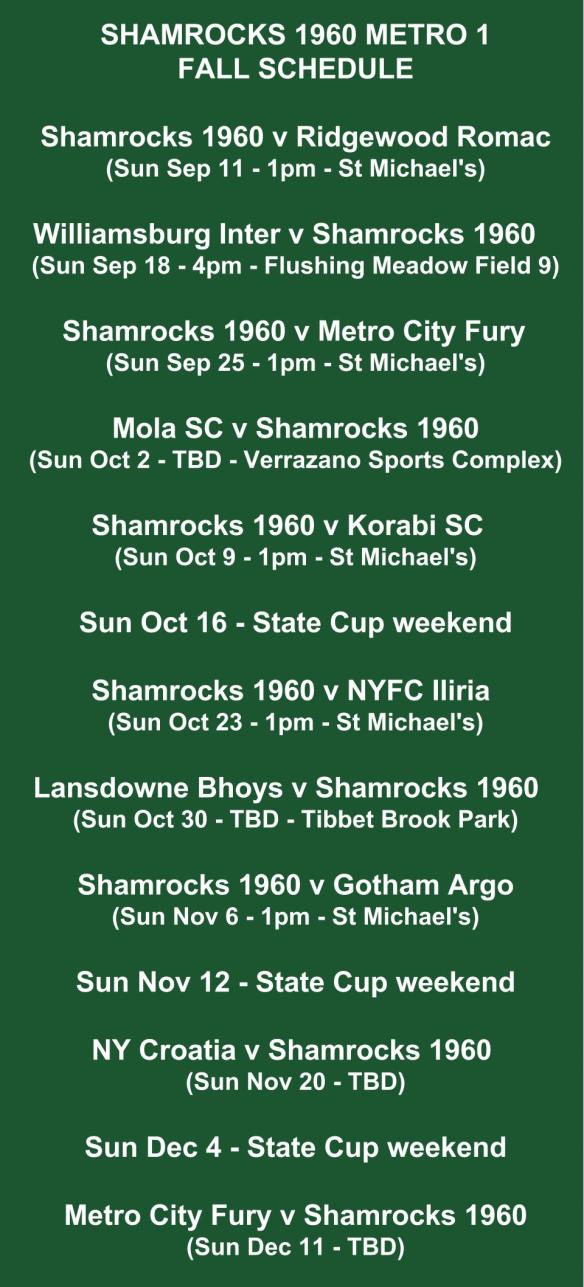 shamrocks 1960 schedule