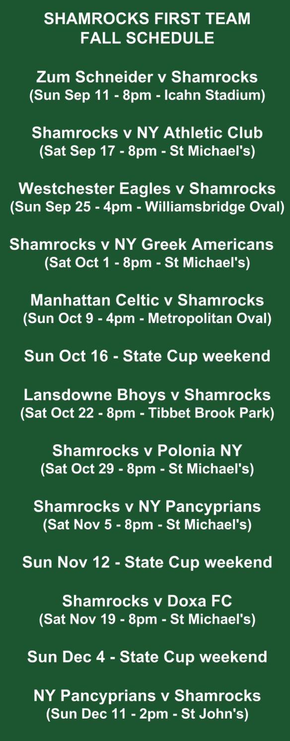 shamrocks first team schedule