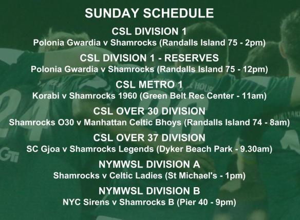 SHAMROCKS sunday schedule graphic